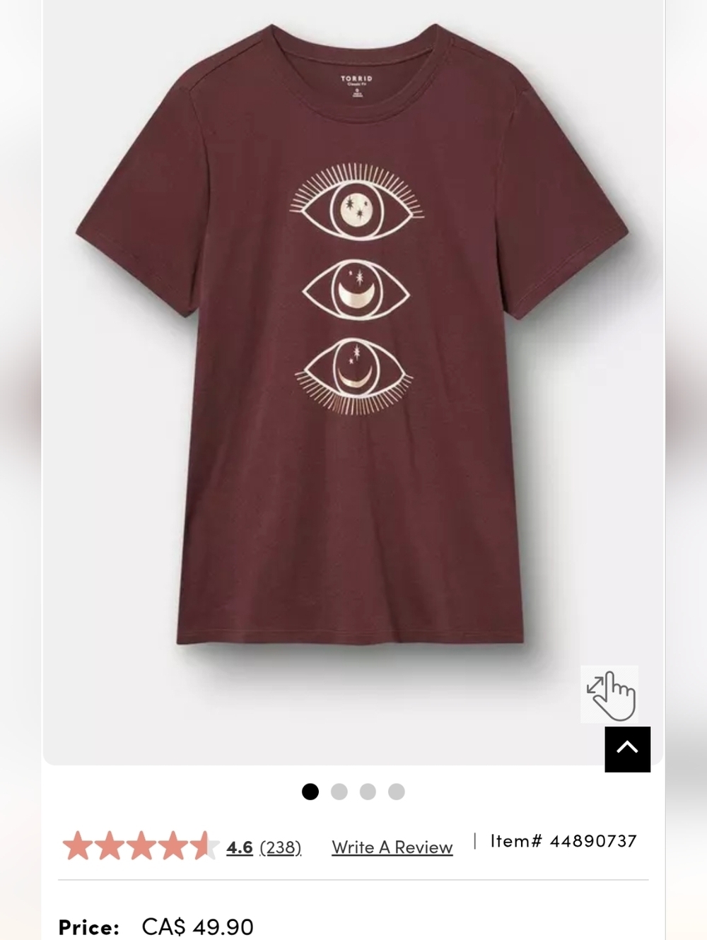 New Torrid Classic Tee, Eyes Two See Size 0x  Large 100 Percent Cotton Burgandy